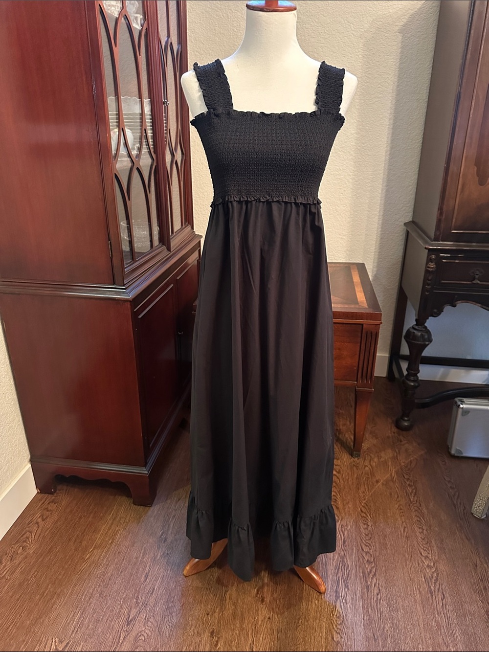 NWT Rails Black Smocked Maxi Dress with Ruffle Hem